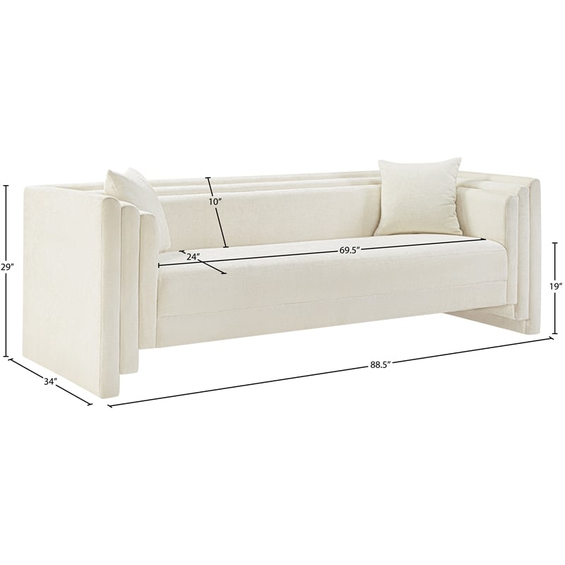 Bowery Hill Contemporary Cream Chenille Fabric Upholstered Sofa