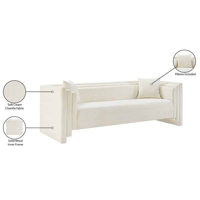 Bowery Hill Contemporary Cream Chenille Fabric Upholstered Sofa