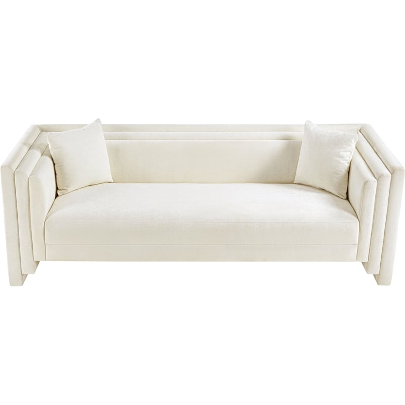 Bowery Hill Contemporary Cream Chenille Fabric Upholstered Sofa