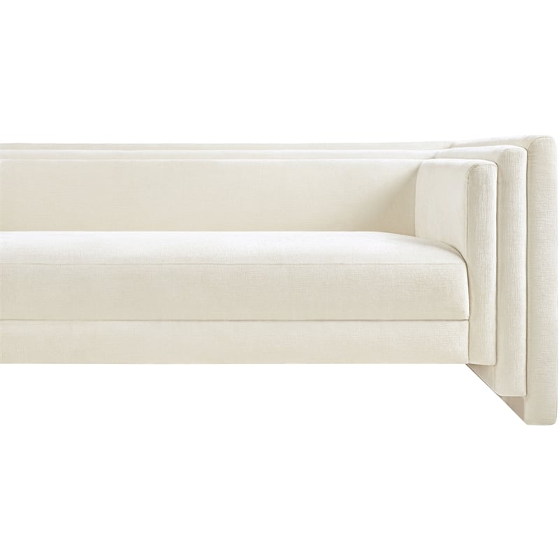 Bowery Hill Contemporary Cream Chenille Fabric Upholstered Sofa
