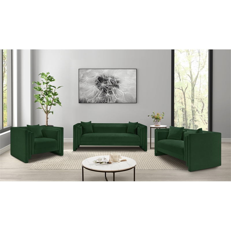Bowery Hill Contemporary Green Chenille Fabric Upholstered Sofa
