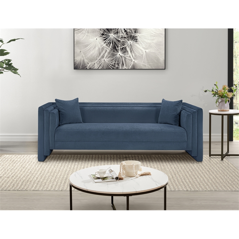Bowery Hill Contemporary Light Blue Chenille Fabric Upholstered Sofa