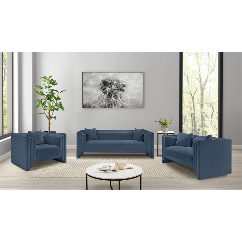 Bowery Hill Contemporary Light Blue Chenille Fabric Upholstered Sofa