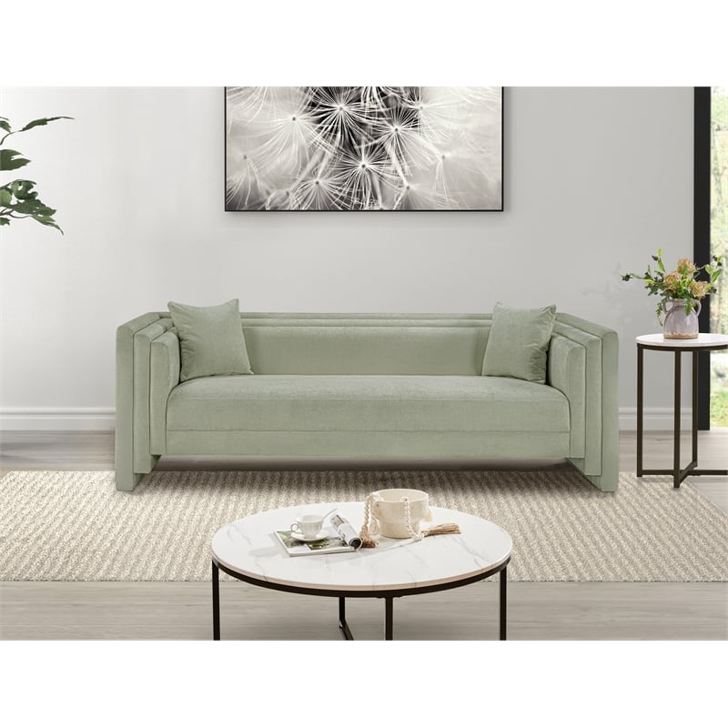 Bowery Hill Contemporary Mint Chenille Fabric Upholstered Sofa