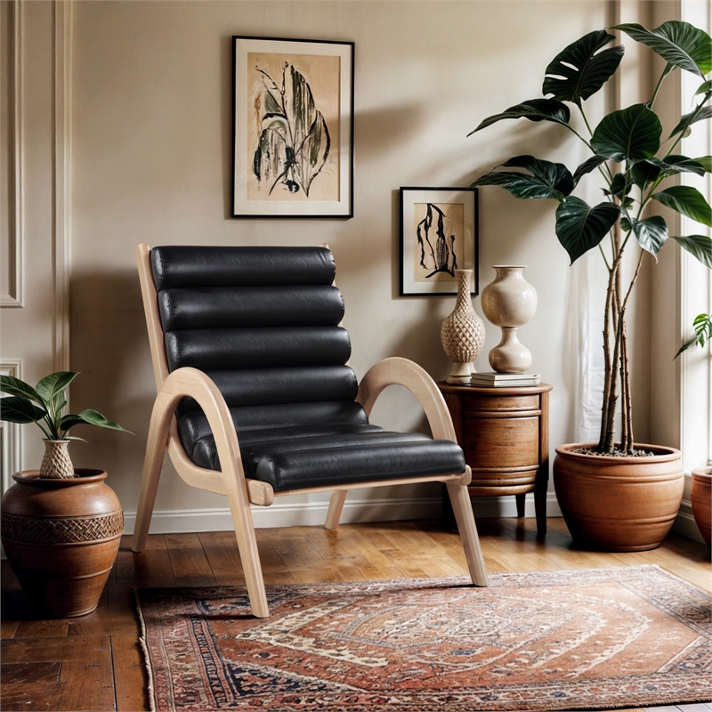 Bowery Hill Contemporary Rich Black Vegan Leather Accent Chair