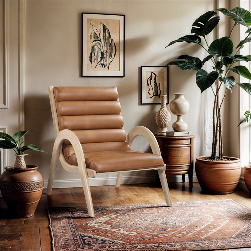 Bowery Hill Contemporary Rich Cognac Vegan Leather Accent Chair