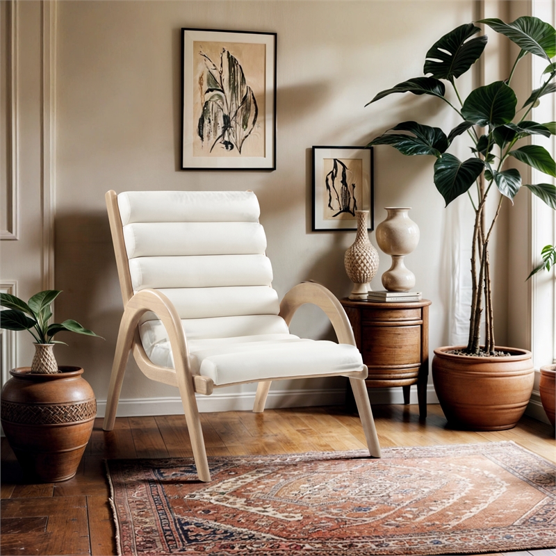 Bowery Hill Contemporary Rich Cream Vegan Leather Accent Chair