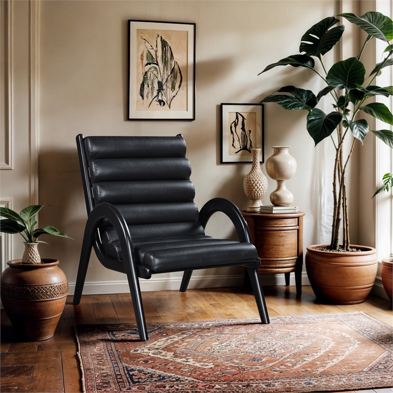 Bowery Hill Contemporary Rich Black Vegan Leather Accent Chair