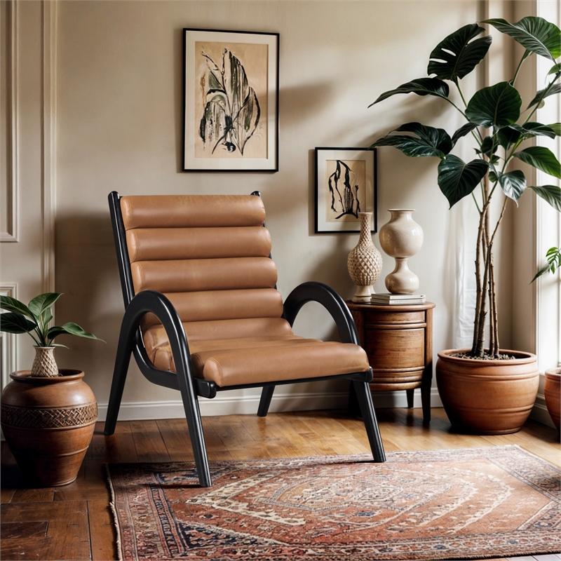 Bowery Hill Contemporary Rich Cognac Vegan Leather Accent Chair