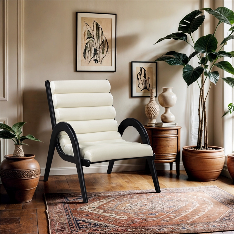Bowery Hill Contemporary Rich Cream Vegan Leather Accent Chair