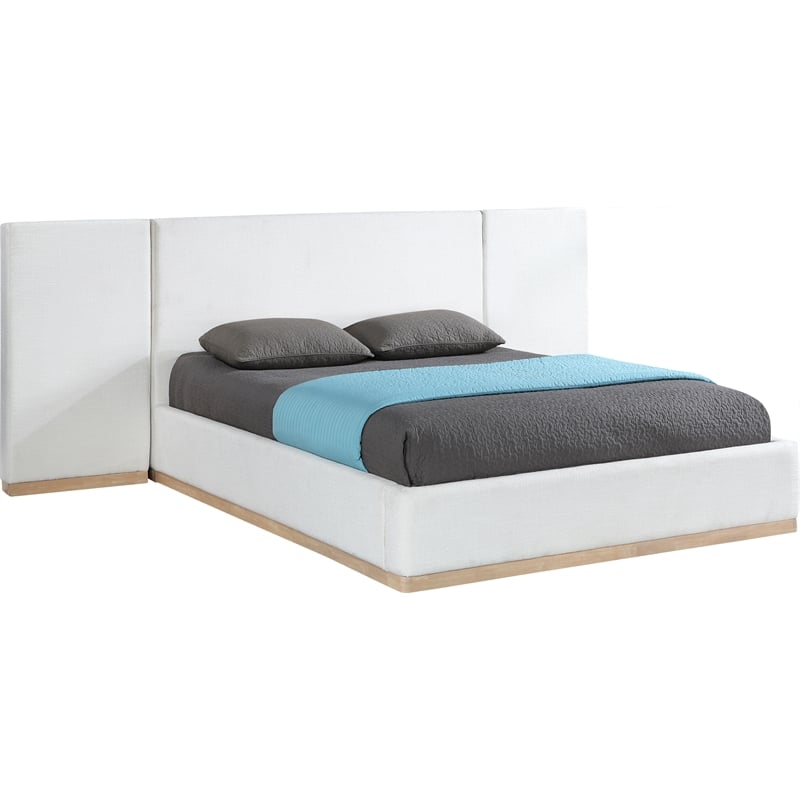 Bowery Hill Contemporary Cream Linen Textured Fabric King Bed