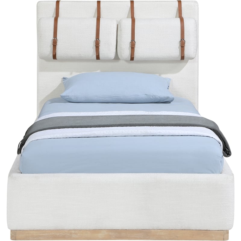 Bowery Hill Contemporary Cream Linen Textured Fabric Twin Bed