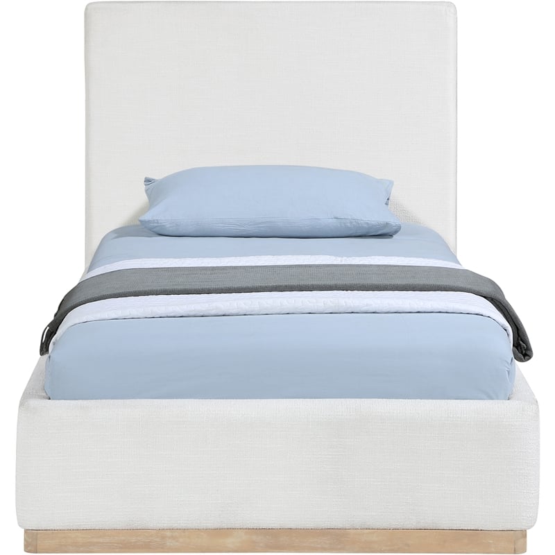 Bowery Hill Contemporary Cream Linen Textured Fabric Twin Bed