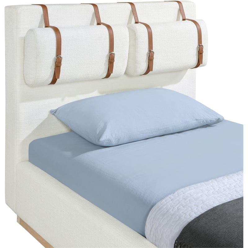 Bowery Hill Contemporary Cream Linen Textured Fabric Twin Bed