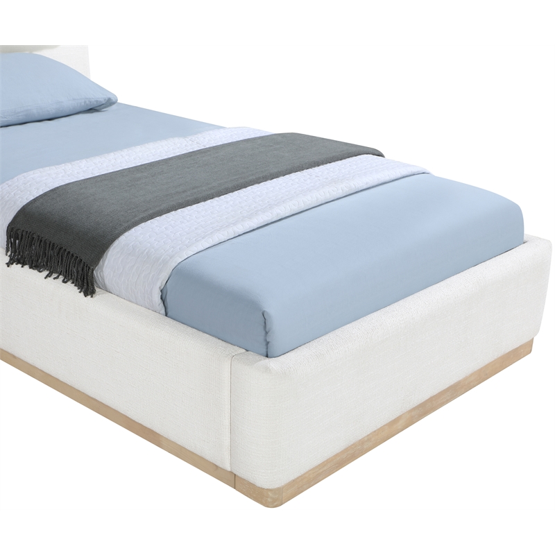 Bowery Hill Contemporary Cream Linen Textured Fabric Twin Bed