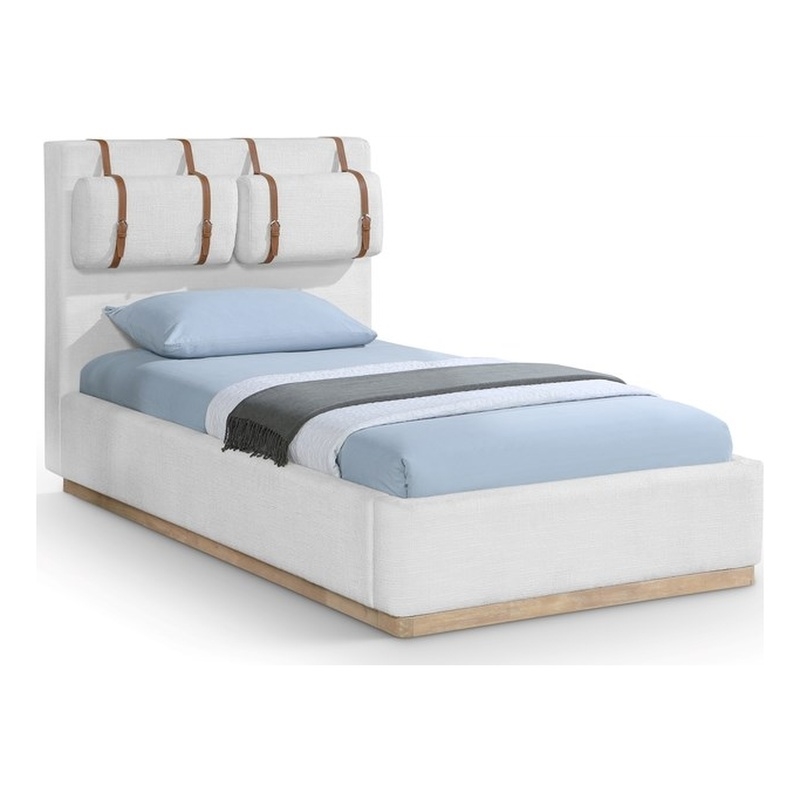 Bowery Hill Contemporary Cream Linen Textured Fabric Twin Bed