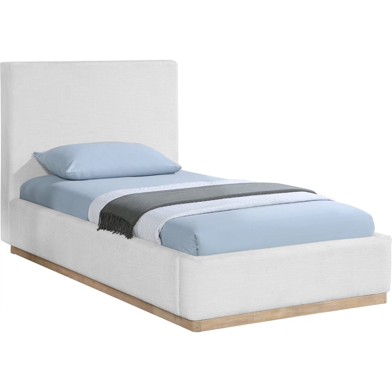 Bowery Hill Contemporary Cream Linen Textured Fabric Twin Bed