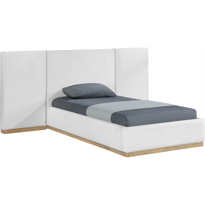 Bowery Hill Contemporary Cream Linen Textured Fabric Twin Bed