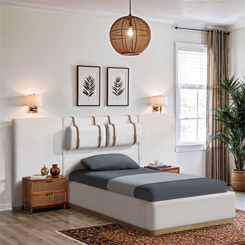 Bowery Hill Contemporary Cream Linen Textured Fabric Twin Bed