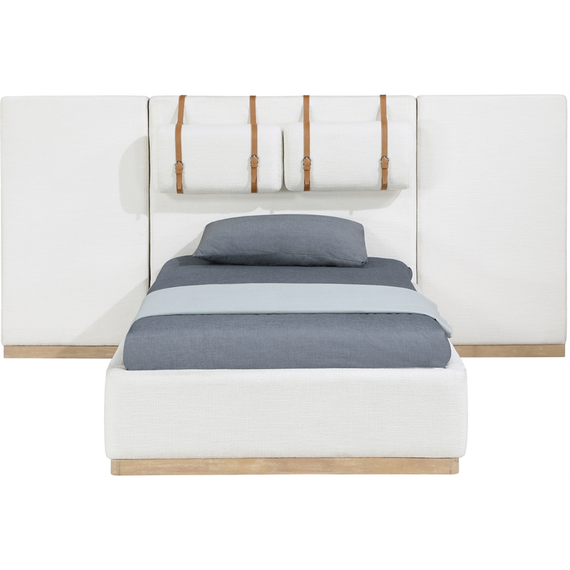 Bowery Hill Contemporary Cream Linen Textured Fabric Twin Bed