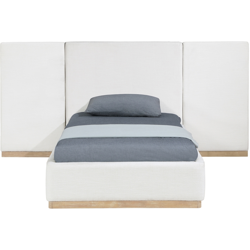 Bowery Hill Contemporary Cream Linen Textured Fabric Twin Bed