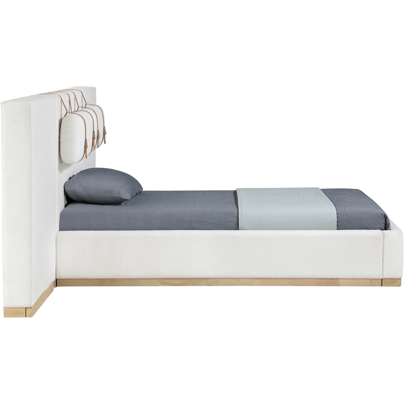 Bowery Hill Contemporary Cream Linen Textured Fabric Twin Bed