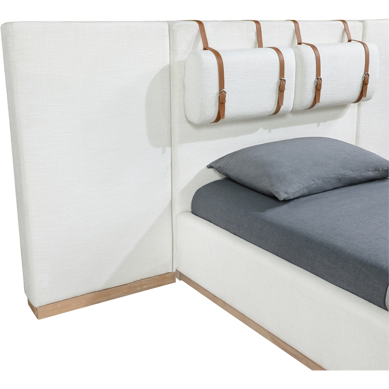 Bowery Hill Contemporary Cream Linen Textured Fabric Twin Bed