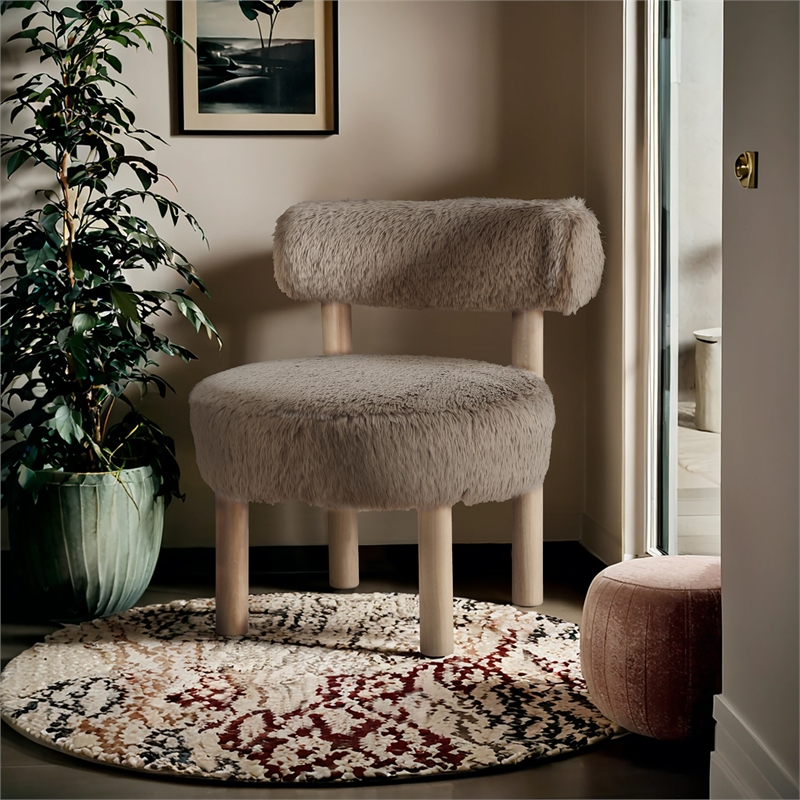 Bowery Hill Contemporary Beige Vegan Shearling Fabric Upholstered Accent Chair