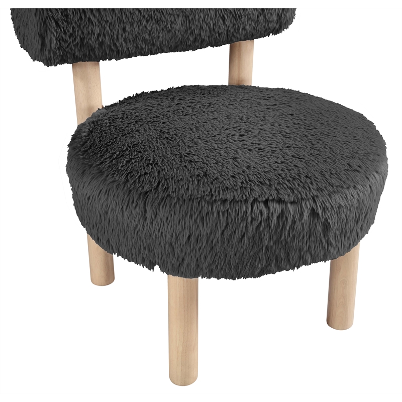 Bowery Hill Contemporary Black Vegan Shearling Fabric Upholstered Accent Chair