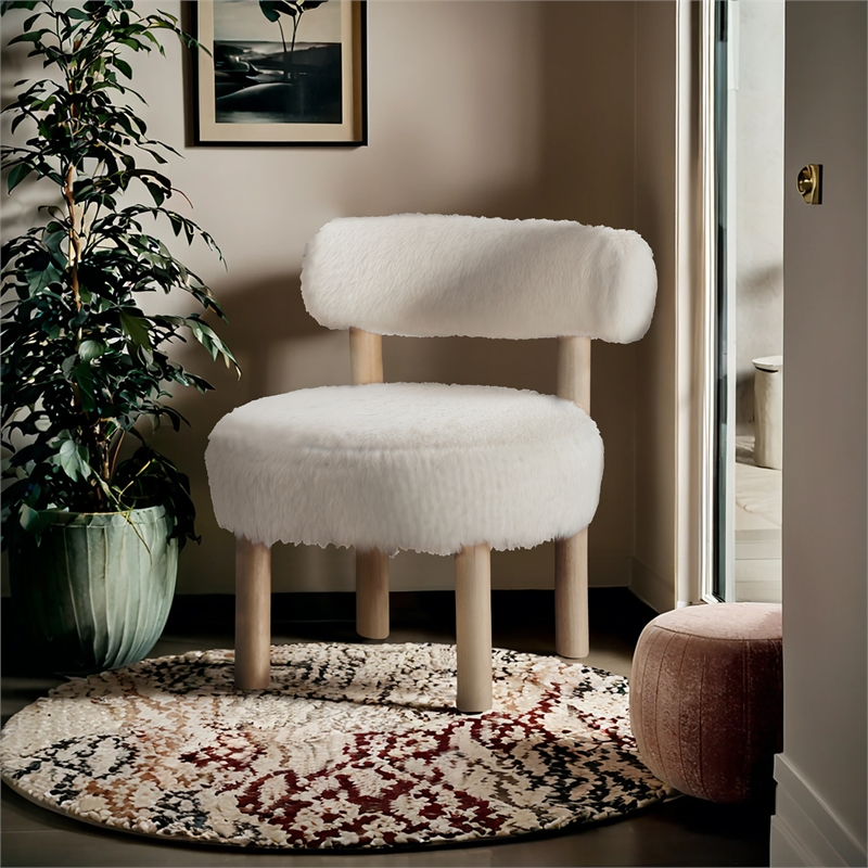 Bowery Hill Contemporary Cream Vegan Shearling Fabric Upholstered Accent Chair