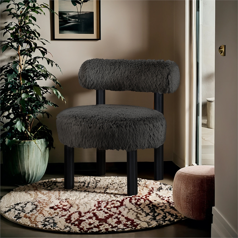 Bowery Hill Contemporary Black Vegan Shearling Fabric Upholstered Accent Chair