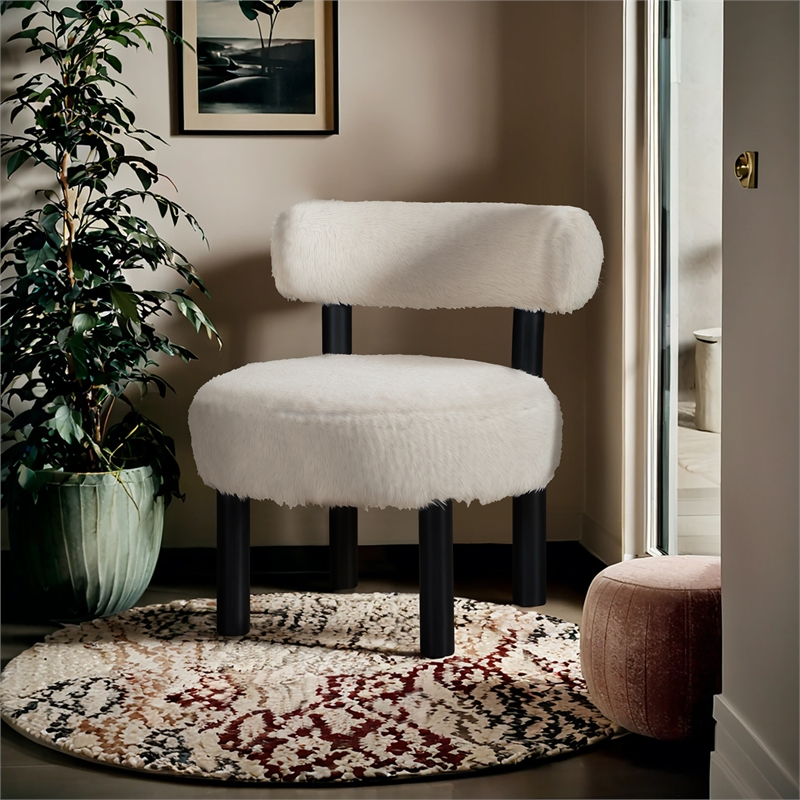 Bowery Hill Contemporary Cream Vegan Shearling Fabric Upholstered Accent Chair