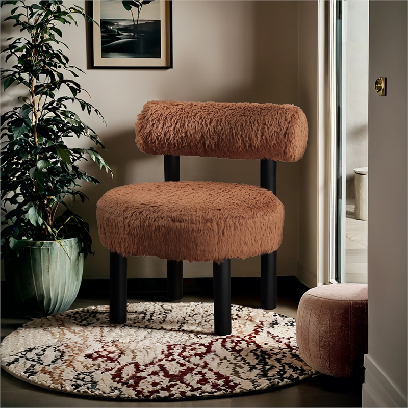 Bowery Hill Contemporary Saddle Vegan Shearling Fabric Upholstered Accent Chair