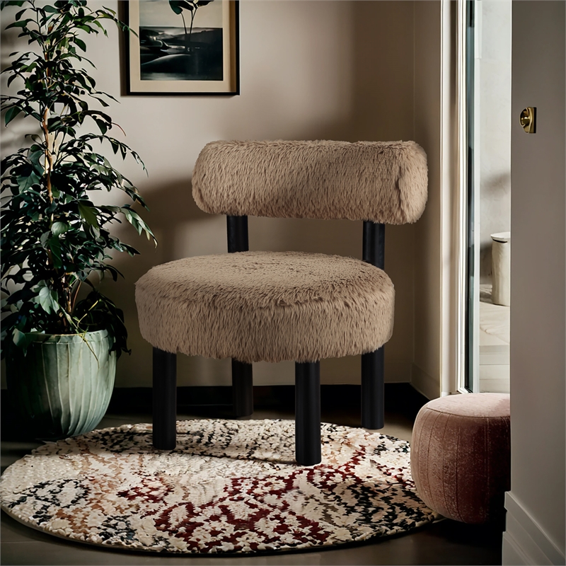Bowery Hill Contemporary Tan Vegan Shearling Fabric Upholstered Accent Chair