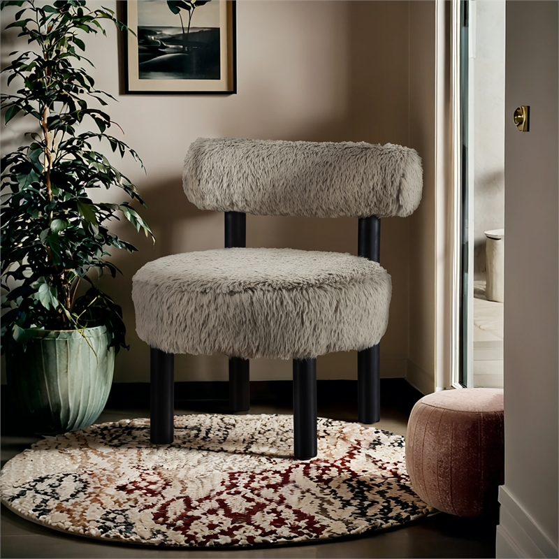Bowery Hill Contemporary Taupe Vegan Shearling Fabric Upholstered Accent Chair