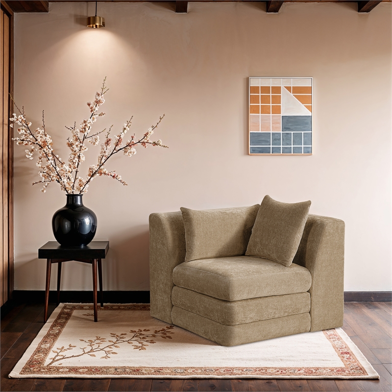 Bowery Hill Contemporary Beige Chenille Fabric Corner Modular Chair
