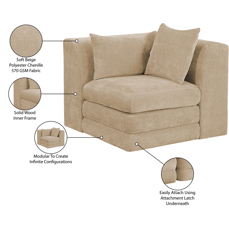 Bowery Hill Contemporary Beige Chenille Fabric Corner Modular Chair