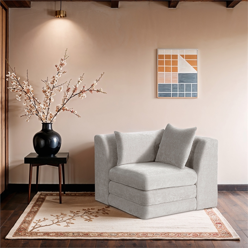 Bowery Hill Contemporary Cream Chenille Fabric Corner Modular Chair