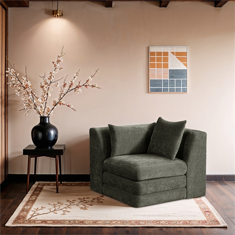 Bowery Hill Contemporary Green Chenille Fabric Corner Modular Chair