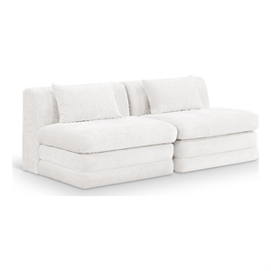 Bowery Hill Contemporary 76&quot Cream Chenille Fabric 2-Oiece Modular Loveseat