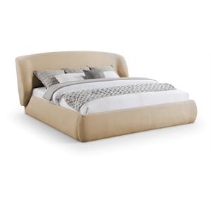 Bowery Hill Contemporary Beige Chenille Fabric Upholstered Queen Bed