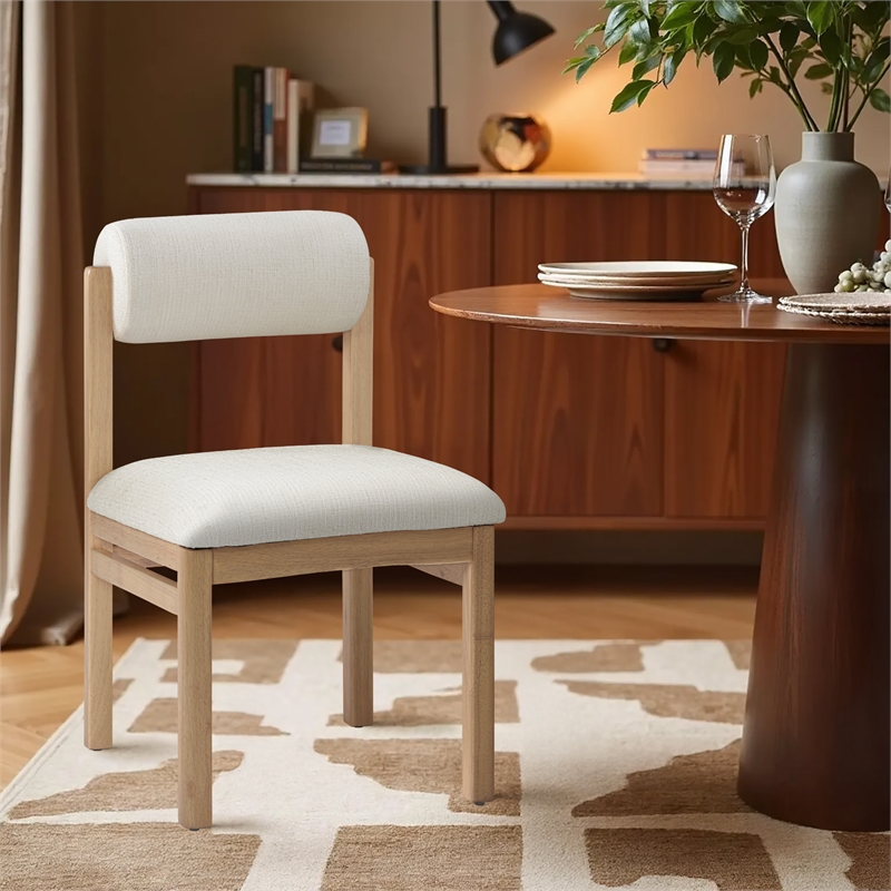 Bowery Hill Contemporary Cream Linen Textured Fabric Dining Chair (Set of 2)