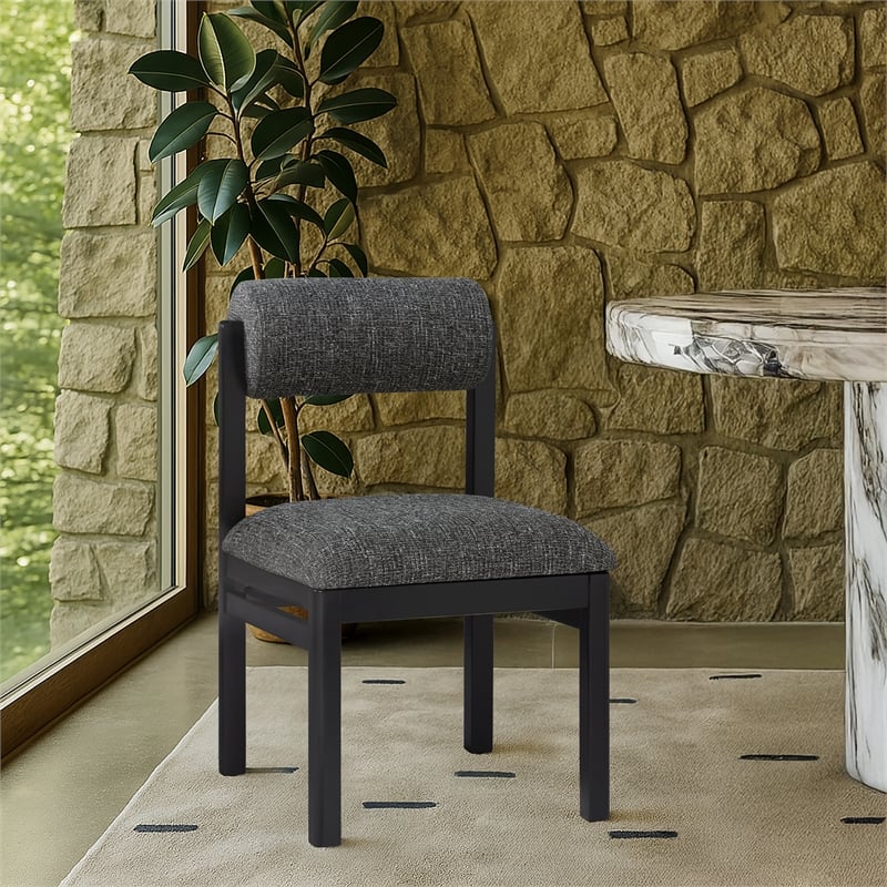 Bowery Hill Contemporary Black Linen Textured Fabric Dining Chair (Set of 2)
