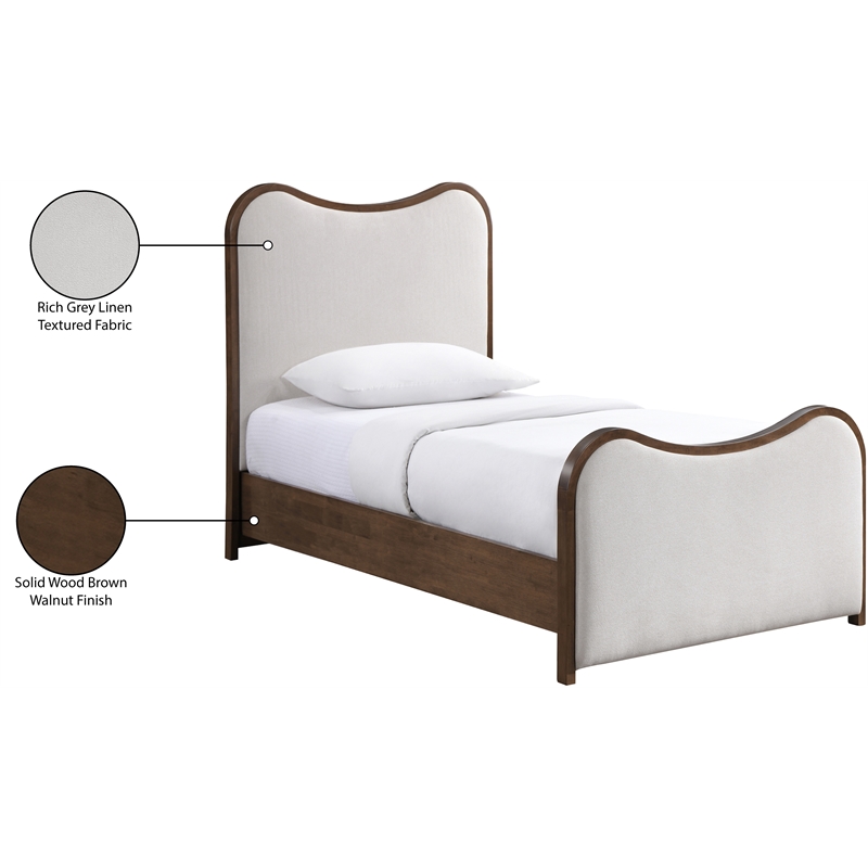 Bowery Hill Contemporary Beige Linen Textured Fabric Upholstered Twin Bed