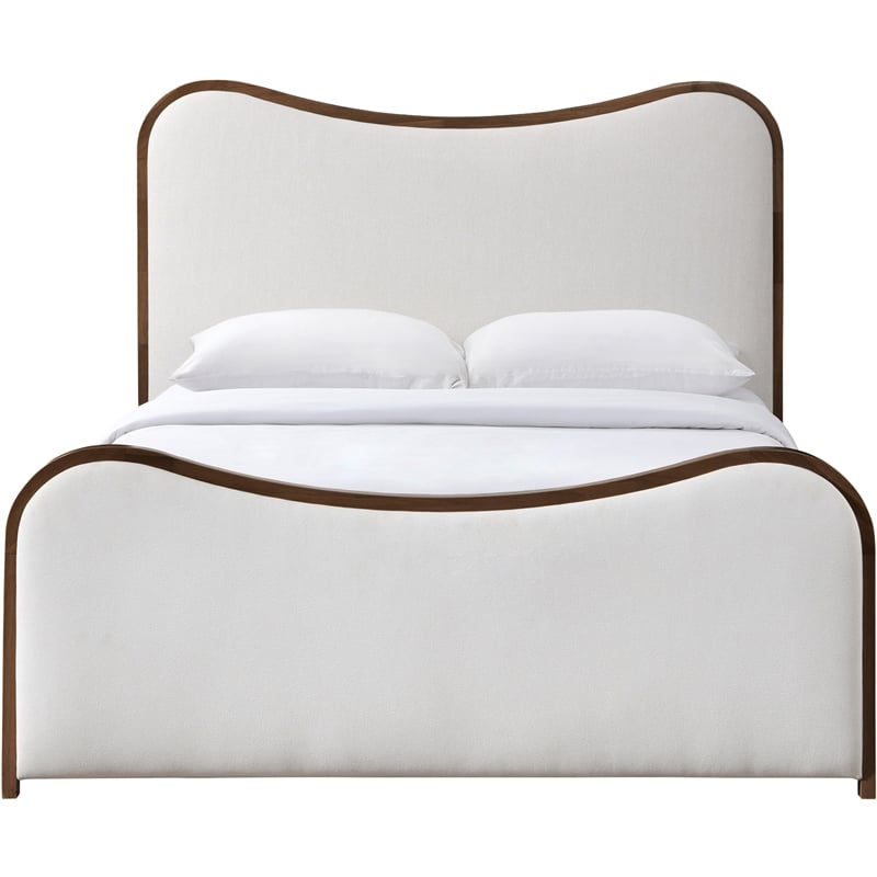Bowery Hill Contemporary Cream Linen Textured Fabric Upholstered Full Bed