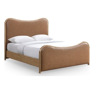 Bowery Hill Contemporary Cognac Vegan Leather Upholstered King Bed