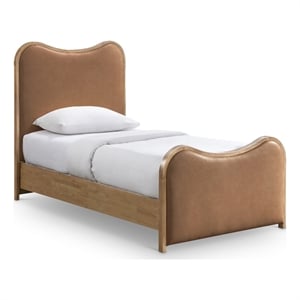 Bowery Hill Contemporary Cognac Vegan Leather Upholstered Twin Bed