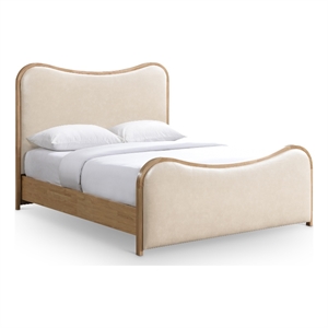 Bowery Hill Contemporary Cream Vegan Leather Upholstered King Bed