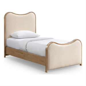 Bowery Hill Contemporary Cream Vegan Leather Upholstered Twin Bed