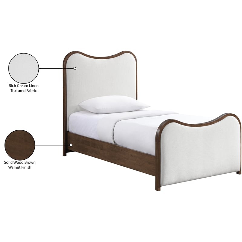 Bowery Hill Contemporary Cream Linen Textured Fabric Upholstered Twin Bed